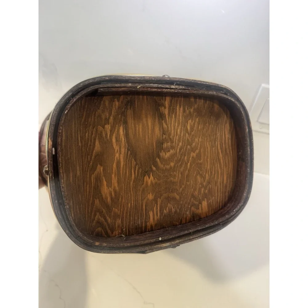 Vintage Basketville Putney Vermont Wood Wastebasket Brass Eagle Trash Can 11.5